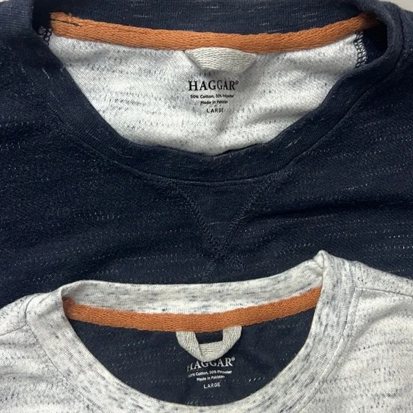 Bundle of 2 Haggar Men's Long Sleeve Tops in Navy and Light Gray- Size Large - Picture 2 of 5